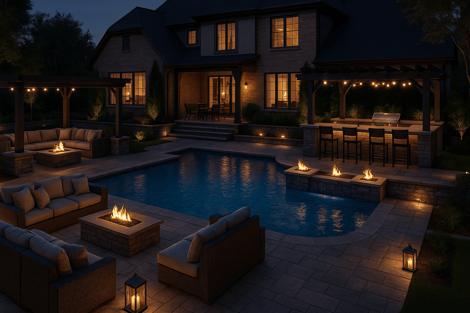 3D outdoor living design render by Blackpine Hardscapes